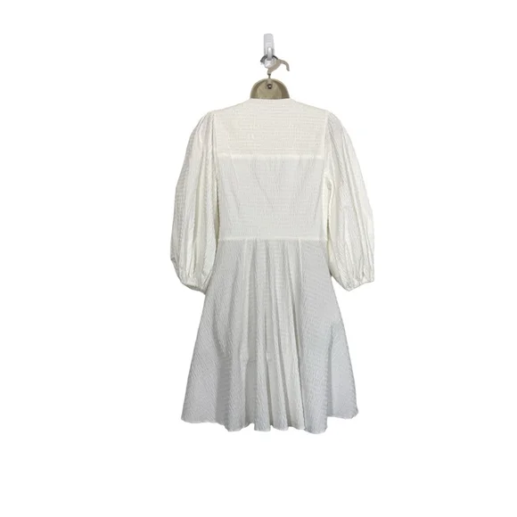 Ted Baker Askas Seersucker Smocked Tie Front Dress 8 White Cocktail Party $285 - Picture 5 of 11